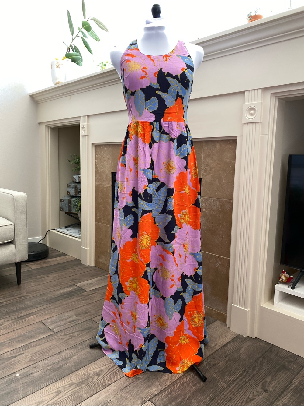 NWT LOFT Floral Strappy Maxi Dress in Orange & Lilac
